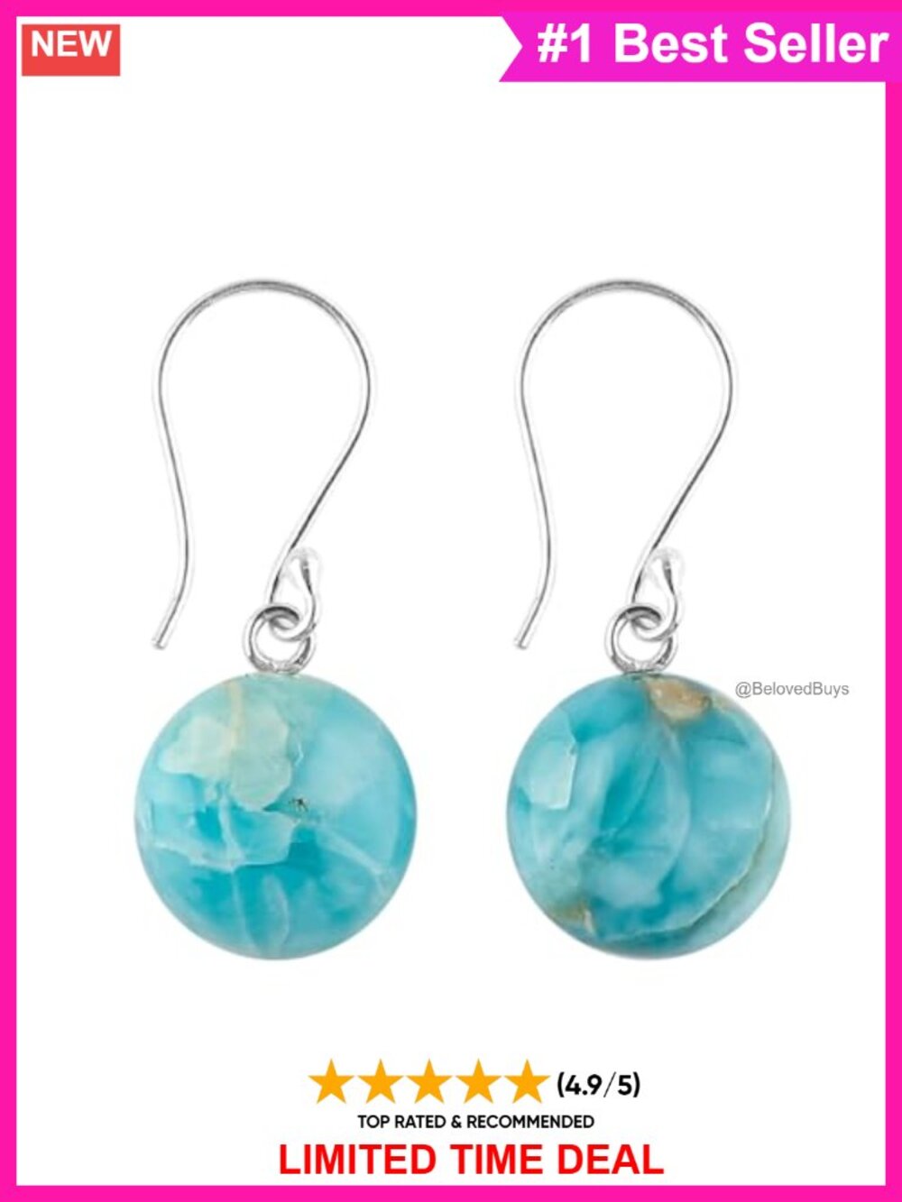 Larimar Gemstone Drop Dangle Earrings 925 Sterling Silver